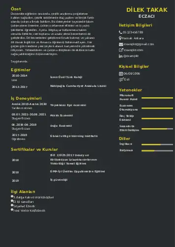 Eczacı CV Örnekleri cv indir